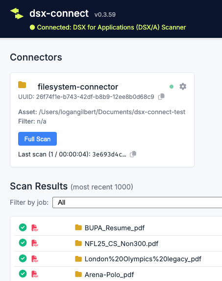 Filesystem scan results